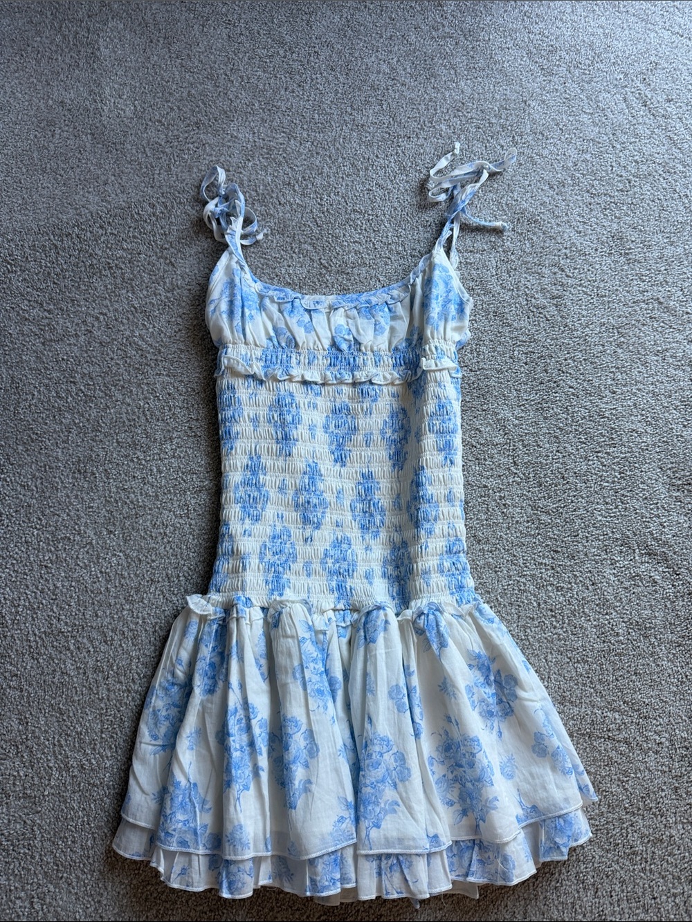 Blue & White Floral Smocked Sundress